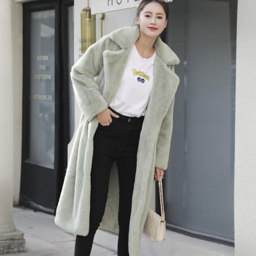 Red Faux Bunny Fur Coat Women Fashion Rabbit Fur Long Jackets PQ988H