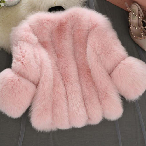 Pink Winter Chic Fox Fur Short Jackets Faux Fur Coat for Women PQPP01C