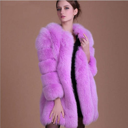 Blue Faux Fox Fur Coat Female Mid-length Russian Faux Fur Jackets PQ6610H
