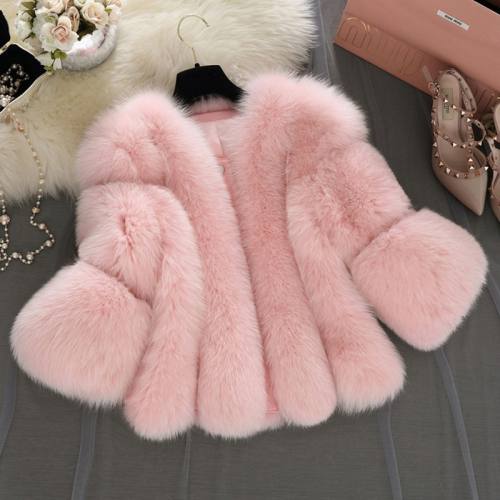Pink Winter Chic Fox Fur Short Jackets Faux Fur Coat for Women PQPP01C