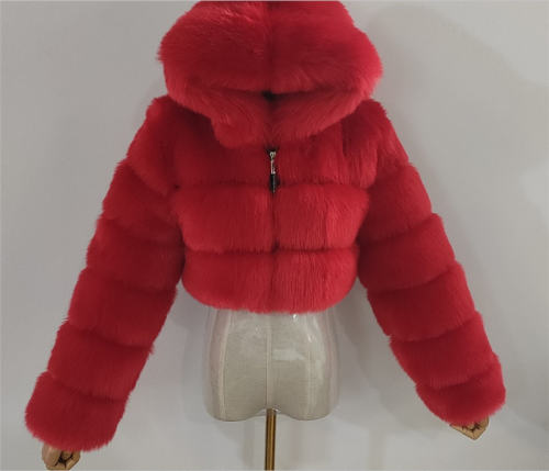 Sexy Women Fox Faux Fur Short Jackets Winter Hoodies Coat PQ00598