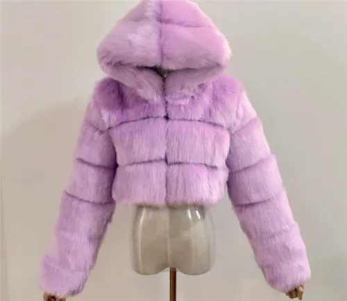 Women Sexy Fox Faux Fur Short Jackets Long Sleeve Hoodies Coat PQ00598