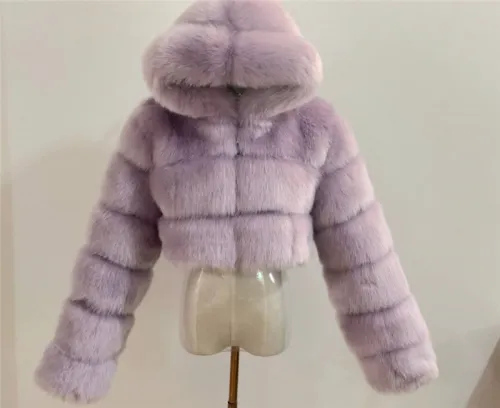 Sexy Fox Faux Fur Short Coat for Women Long Sleeve Hoodies Jackets PQ00598