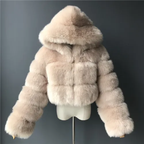 Sexy Women Fox Faux Fur Short Jackets Winter Hoodies Coat PQ00598
