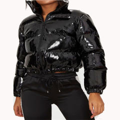 Yellow Fashion Faux Leather Winter Coat For Women Short Cotton Jackets PQ20D8D