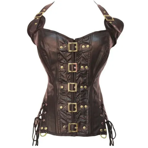 Sexy PU Gothic Corselet For Women Faux Leather Steampunk Corset PQ608B