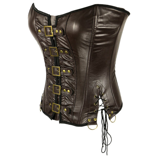 Sexy PU Gothic Corselet For Women Faux Leather Steampunk Corset PQ608B