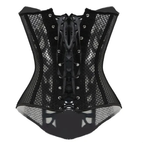 Black Mesh Bustiers Women Underbust Corselet Plus Size Hole Corset PQ621A