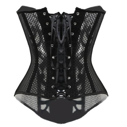 Black Mesh Bustiers Women Underbust Corselet Plus Size Hole Corset PQ621A