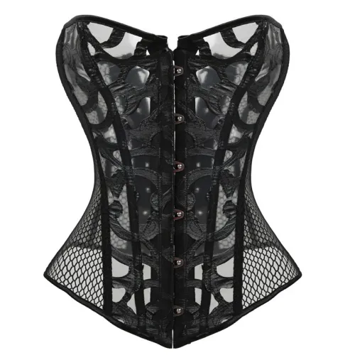 Black Mesh Bustiers Women Underbust Corselet Plus Size Hole Corset PQ621A