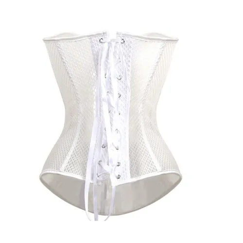 White Mesh Bustiers Women Underbust Corselet Plus Size Hole Corset PQ621B