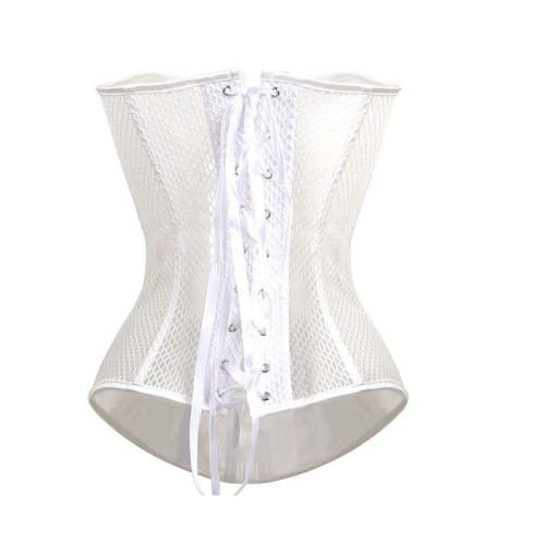 White Mesh Bustiers Women Underbust Corselet Plus Size Hole Corset PQ621B