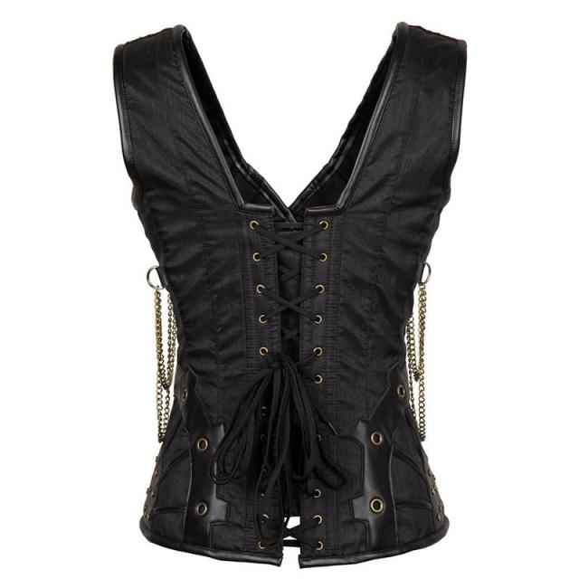 Brown Faux Leather Steampunk Corset Sexy PU Gothic Corselet For Women PQ679B