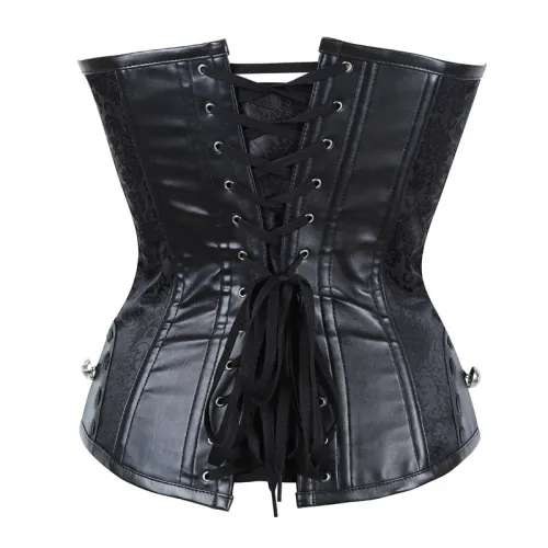 Black PU Steampunk Zipper Corset Faux Leather Gothic Corselet Sexy PQ683A