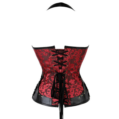 Red Faux Leather Gothic Corselet Sexy PU Steampunk Corset For Women PQ681B