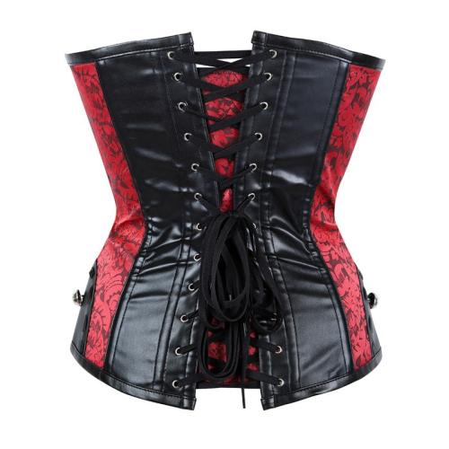 Red PU Steampunk Zipper Corset Faux Leather Gothic Corselet Sexy PQ683B