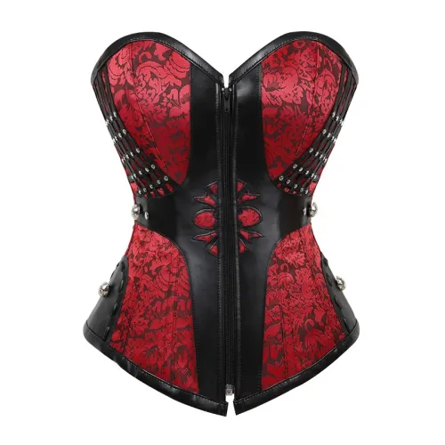 Red PU Steampunk Zipper Corset Faux Leather Gothic Corselet Sexy PQ683B
