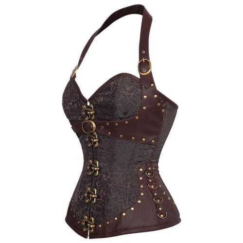 Black Faux Leather Gothic Corselet Sexy PU Steampunk Corset For Women PQ681A