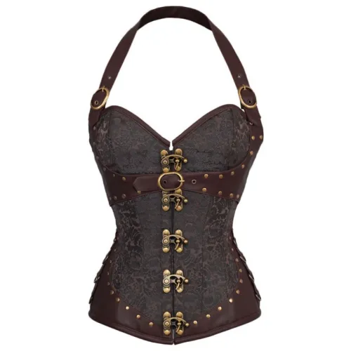 Black Faux Leather Gothic Corselet Sexy PU Steampunk Corset For Women PQ681A