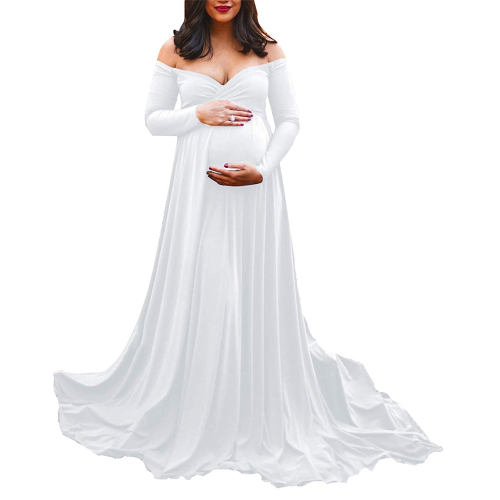 White Sexy Maternity Dresses Pregnant Women Long Sleeve Baby Shower Dress Pregnancy Photography Props PQ1860A