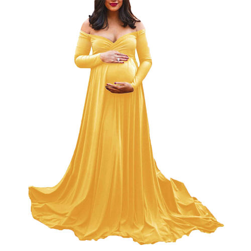 Yellow Sexy Maternity Dresses Pregnant Women Long Sleeve Baby Shower Dress Pregnancy Photography Props PQ1860C