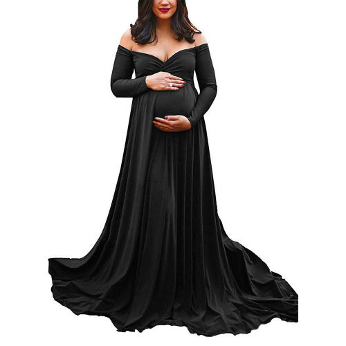 Black Sexy Maternity Dresses Pregnant Women Long Sleeve Baby Shower Dress Pregnancy Photography Props PQ1860B