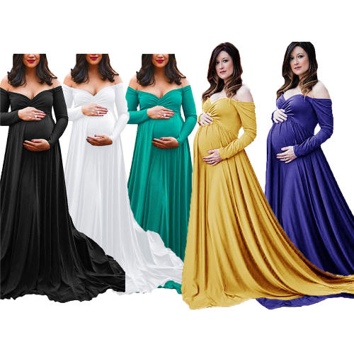 Green Sexy Maternity Dresses Pregnant Women Long Sleeve Baby Shower Dress Pregnancy Photography Props PQ1860E