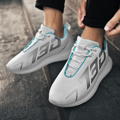 Wholesale fly weaving Men Lightweight  Sneakers Breathable Mesh Running popcorn sole reflective Shoes MX-2068A