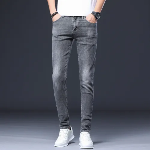 Grey Slim Spring Ripped Denim Pants Fashion Men Cotton Jeans PQYP303B