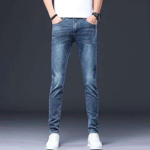 Blue Slim Spring Ripped Denim Pants Fashion Men Cotton Jeans PQYP303A
