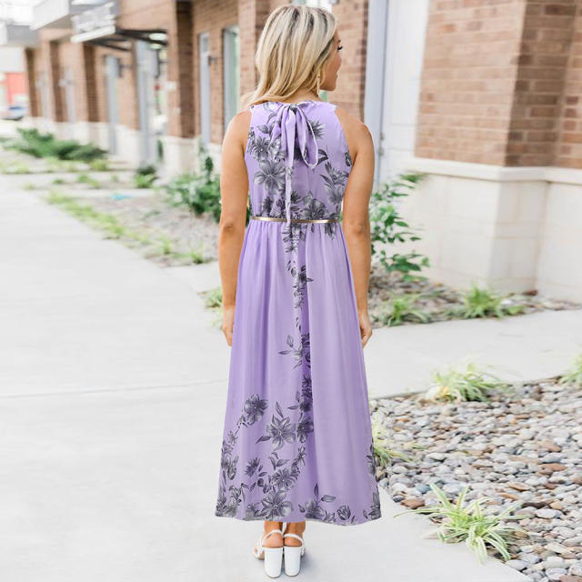 Purple Spring/Summer Maxi Dresses Fashion Floral Slim Chiffon Long Dress PQ2078A