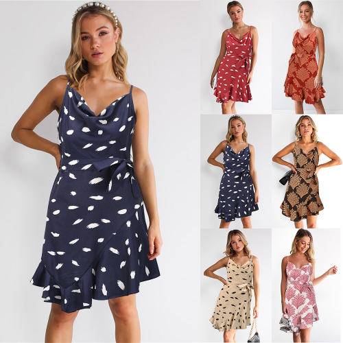 Red Summer Slim Sexy Print Casual Dress Plus Size Summer Dresses PQLQ110C
