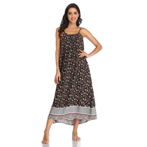 Floral Tie-Dyed Print Long Boho Dresses Sexy Sleeveless Bohemian Dress PQLQ013