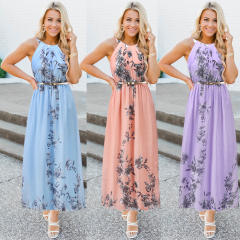 Pink Spring/Summer Maxi Dresses Fashion Floral Slim Chiffon Long Dress PQ2078B