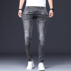 Grey Fashion Men Cotton Jeans Slim Spring Ripped Denim Pants PQYP302B