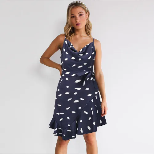 Blue Summer Slim Sexy Print Casual Dress Plus Size Summer Dresses PQLQ110B