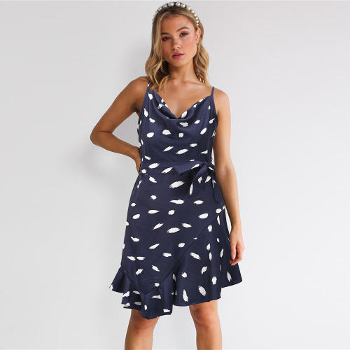 Blue Summer Slim Sexy Print Casual Dress Plus Size Summer Dresses PQLQ110B