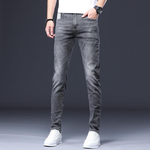 Grey Spring Jeans Fashion Men Casual Ripped Cropped Trousers Denim Pants PQYP304A