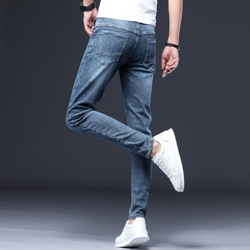 Blue Slim Spring Ripped Denim Pants Fashion Men Cotton Jeans PQYP303A