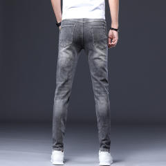 Grey Fashion Men Cotton Jeans Slim Spring Ripped Denim Pants PQYP302B