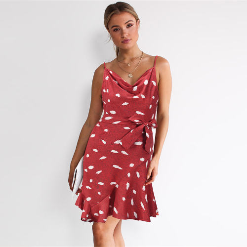Red Summer Slim Sexy Print Casual Dress Plus Size Summer Dresses PQLQ110C
