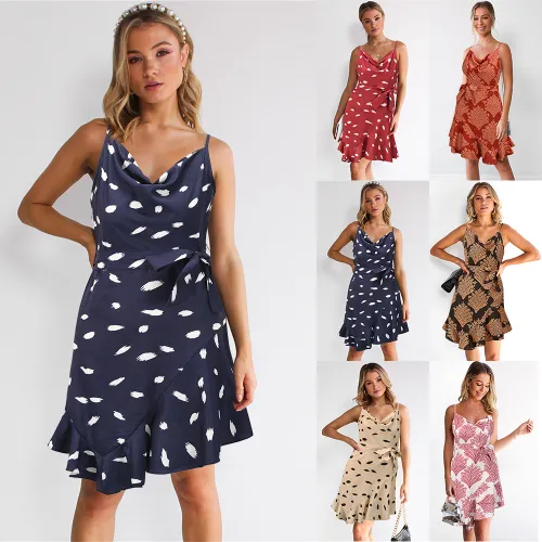 White Summer Slim Sexy Print Casual Dress Plus Size Summer Dresses PQLQ110A