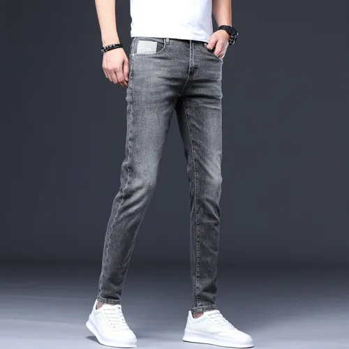 Grey Spring Jeans Fashion Men Casual Ripped Cropped Trousers Denim Pants PQYP304A