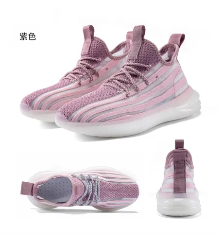 Hot Sale Wholesale fly weaving Men and Women Lightweight Sneakers Breathable Mesh Running popcorn sole Shoes MX-857D