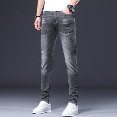 Blue Fashion Men Cotton Jeans Slim Spring Ripped Denim Pants PQYP302A