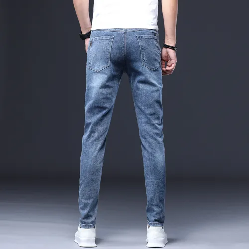 Blue Fashion Men Cotton Jeans Slim Spring Ripped Denim Pants PQYP302A