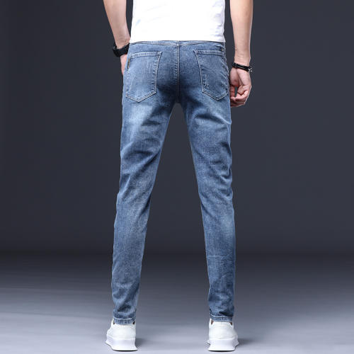Blue Fashion Men Cotton Jeans Slim Spring Ripped Denim Pants PQYP302A