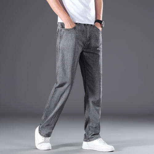 Grey Fashion Plus Size Denim Pants Men Business Jeans Summer Casual Trousers PQ305