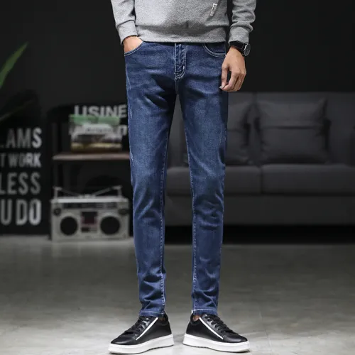 Dark Blue Fashion Washed Jeans Men Denim Pants Casual Trousers PQYP2835
