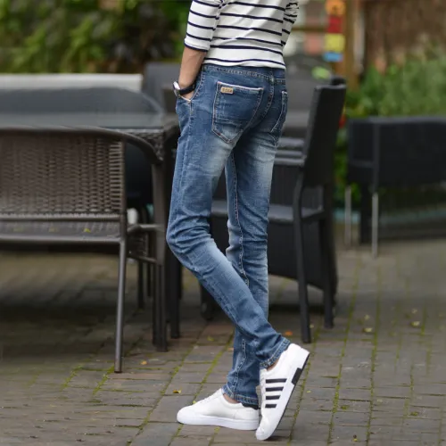 Blue Spring Fashion Jeans Men Denim Pants Casual Ripped Cropped Trousers PQYP833